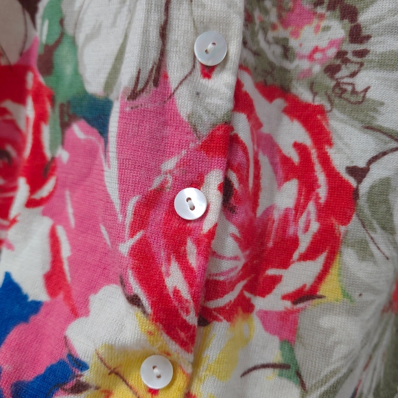 Lord & Taylor Multicolor Floral 100% Merino Wool Buttong Front Cardigan, XL - Picture 6 of 13